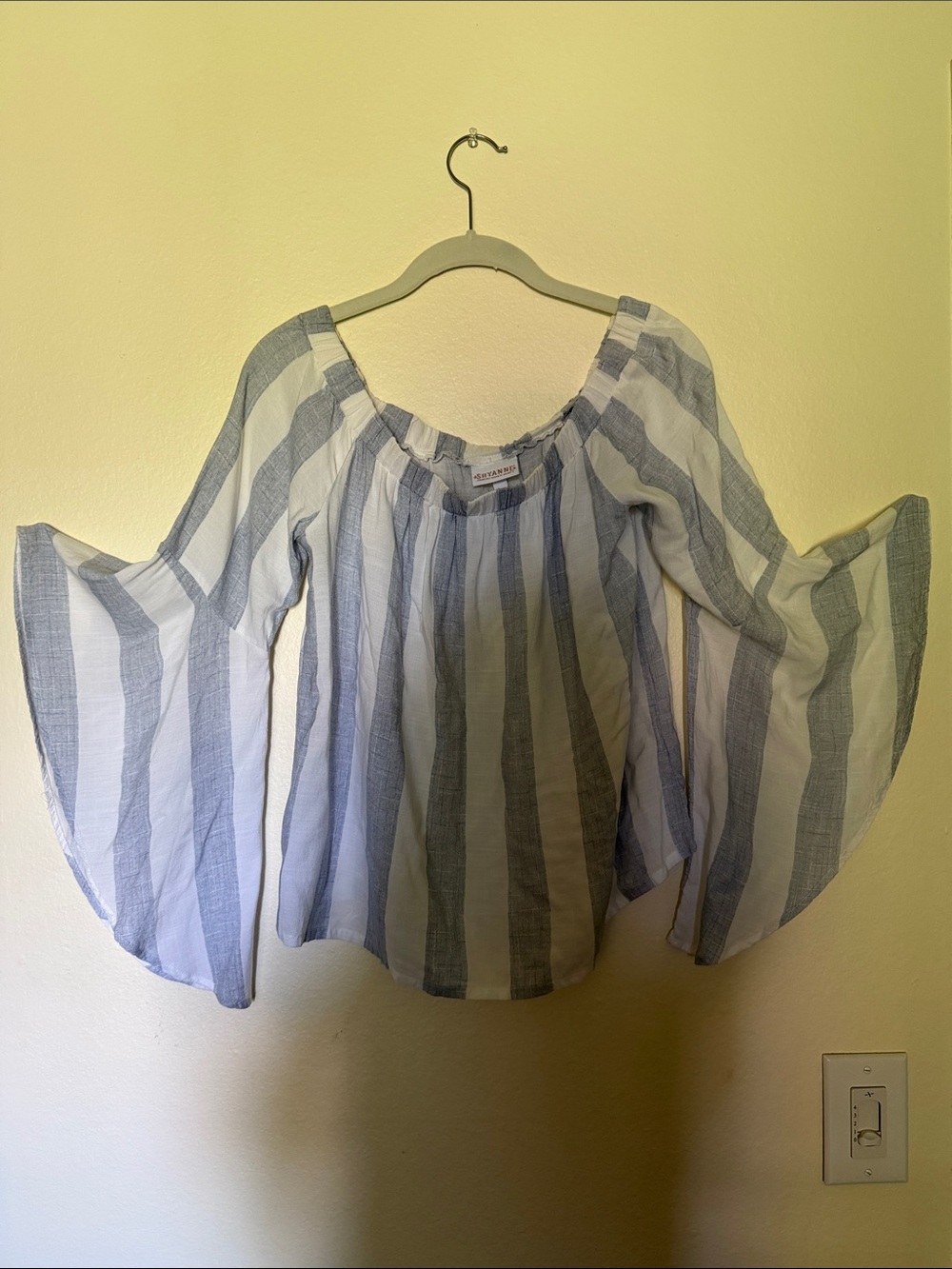 Shyanne Blue & White Striped Off-Shoulder Tunic Size M